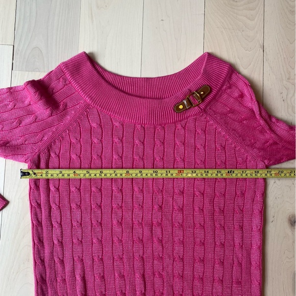 Ralph Lauren Pink Cable Knit Sweater leather buckle Boatneck Medium - Picture 6 of 8